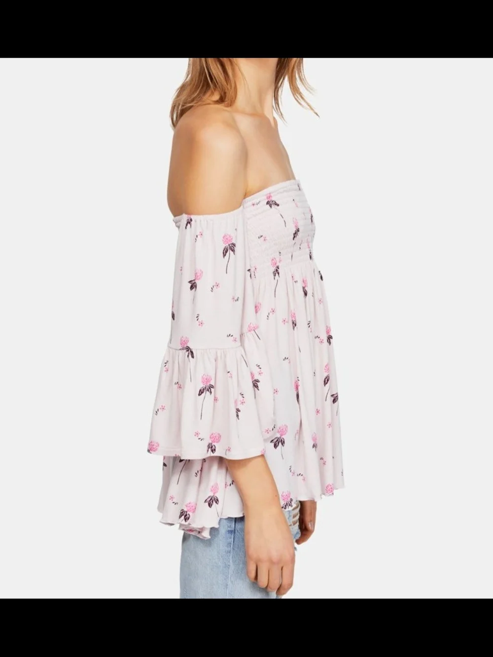 Free People Boho Floral Off-Shoulder Pink Top